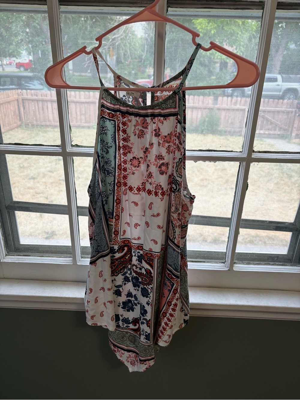 Maurices Multicolor Boho Halter Tank Top in Cream, Coral & Teal